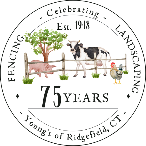 round white circle with black text illustrating the heritage of Ridgefield since 1948
